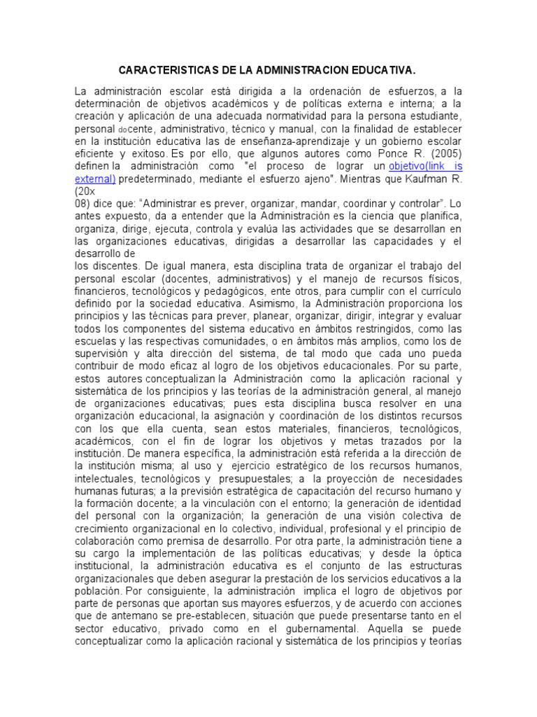 Características de la Administración Educativa | PDF | Plan de estudios ...