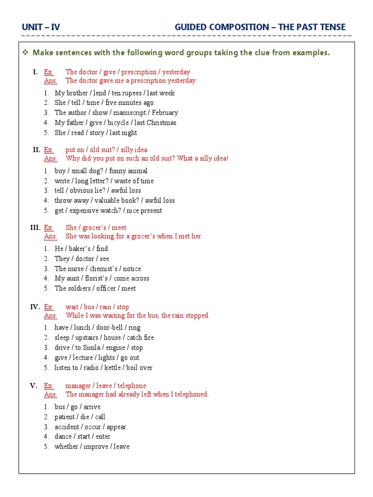 Past Tense Exercises: Providing Examples of Sentences Using Different