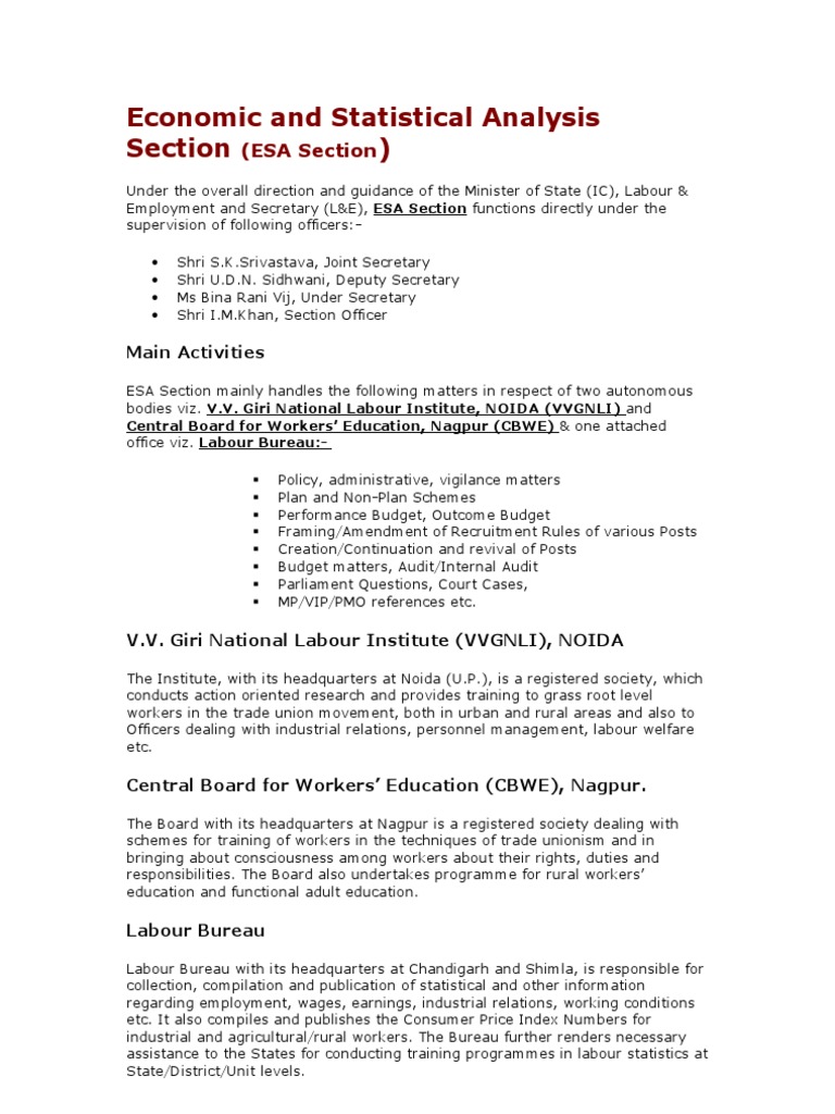 Economic and Statistical Analysis Section | PDF | Trade Union | Employment