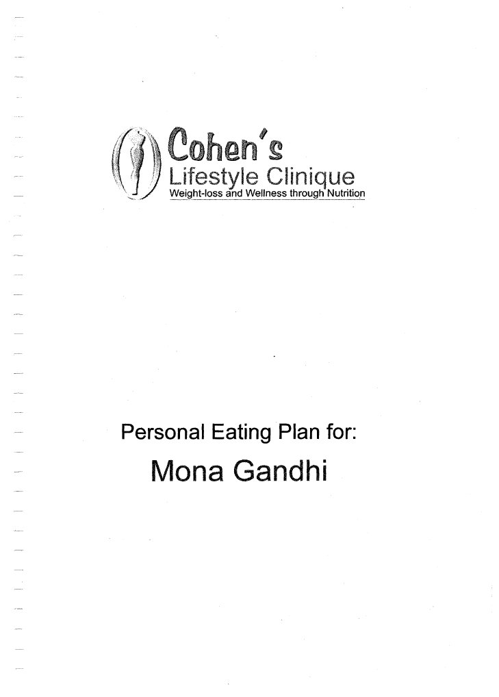 Free Cohen Diet Menu