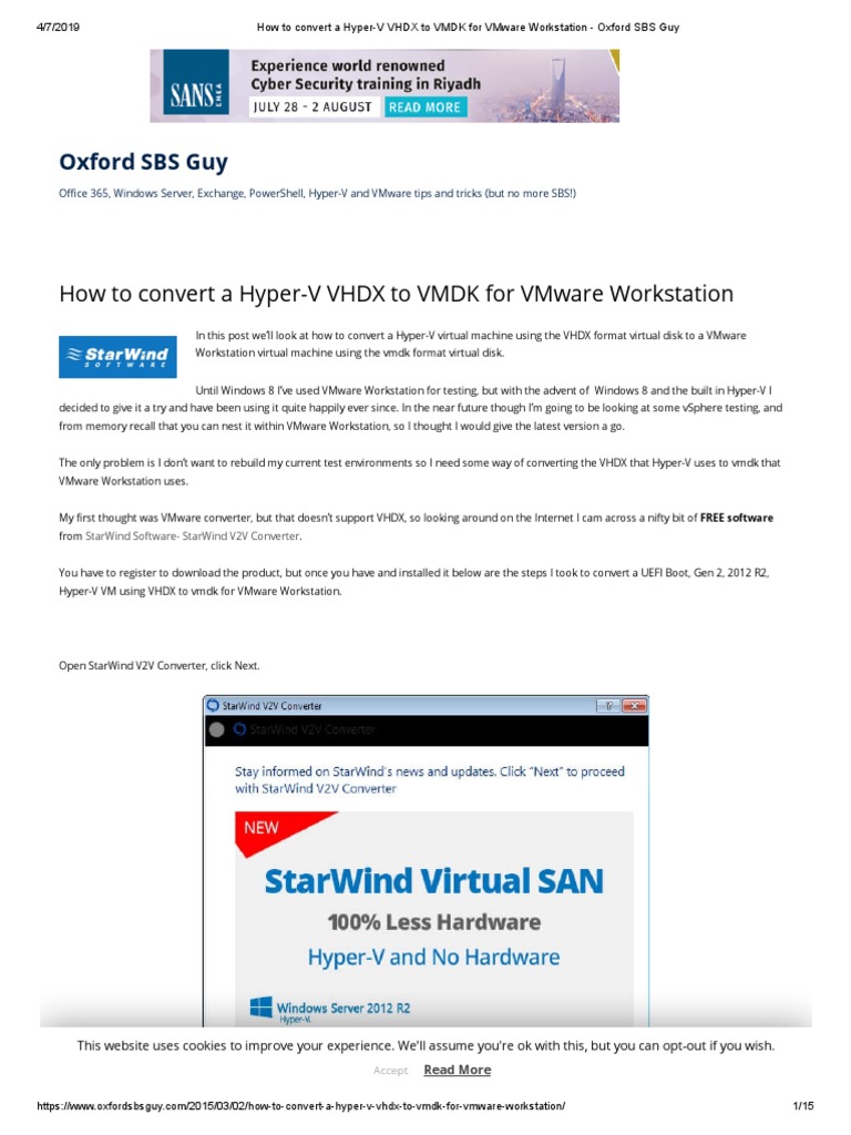 How To Convert A HyperV VHDX To VMDK For VMware Workstation Oxford SBS Guy PDF Hyper V