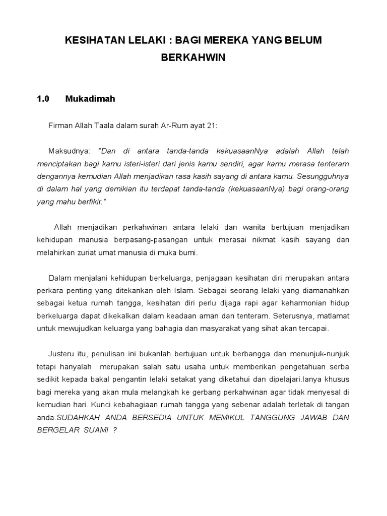 Kesihatan Lelaki Bagi Mereka Yang Belum Berkahwin Pdf