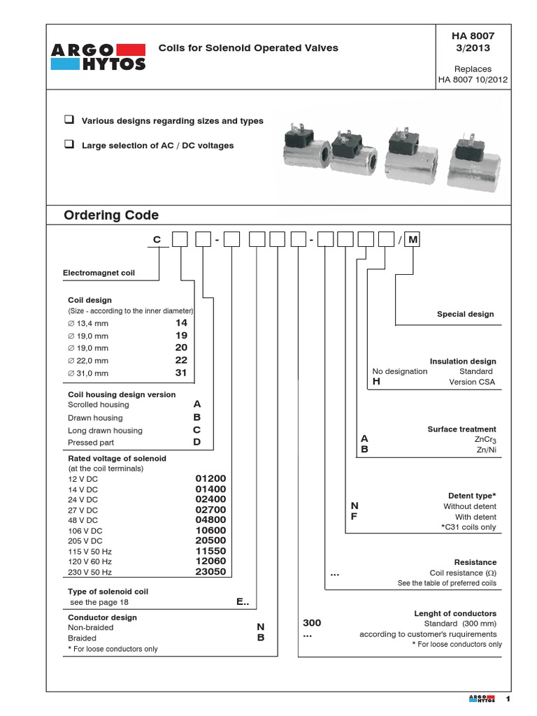 TDS ARGO HYTOS Coils For Solenoid Operated Valves Eng | PDF | Inductor ...
