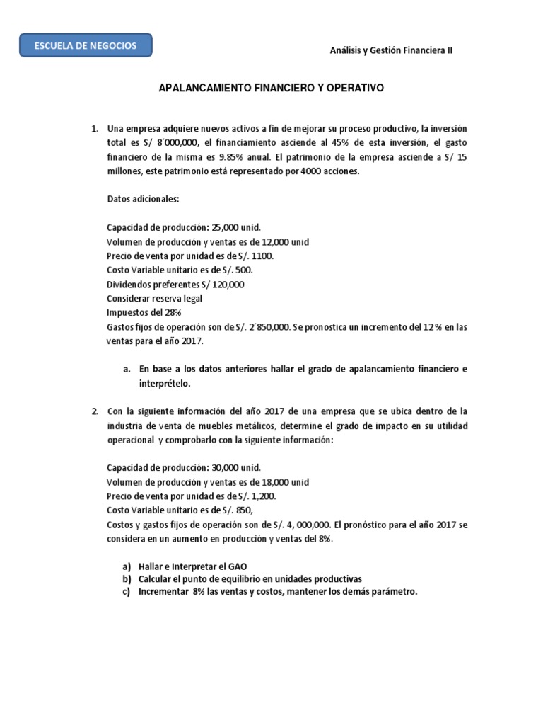 Apalancamiento Financiero y Operativo en Empresas | PDF ...