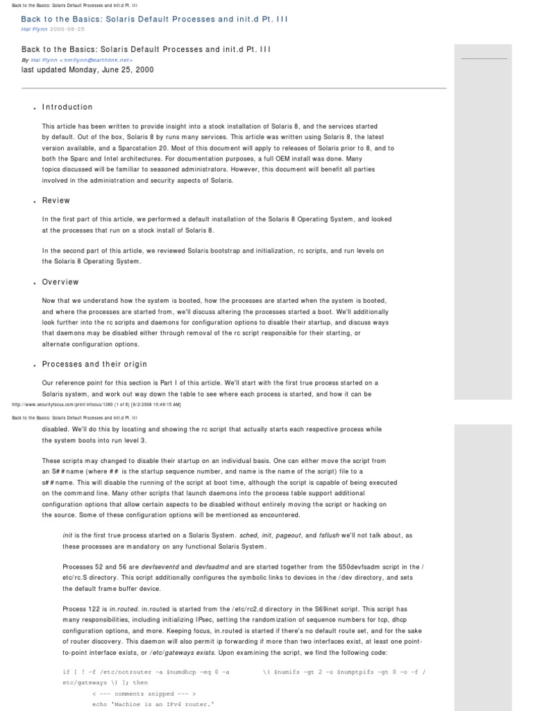 Back To The Basics - Solaris Default Processes and Init.d Part III ...