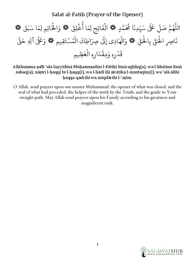 Salat Al Fatih Prayer Of The Opener Pdf Abrahamic Religions