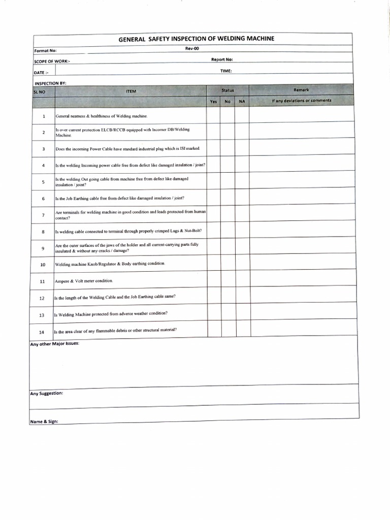 Welding Machine Checklist PDF