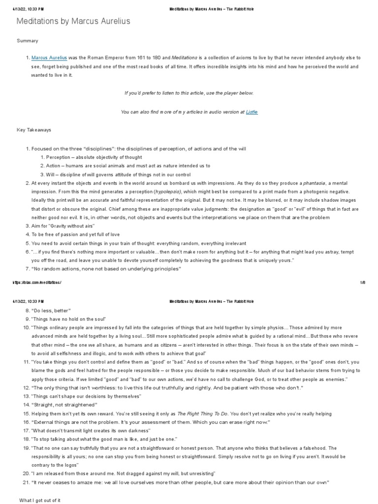 Meditations by Marcus Aurelius - The Rabbit Hole | PDF | Stoicism | Mind