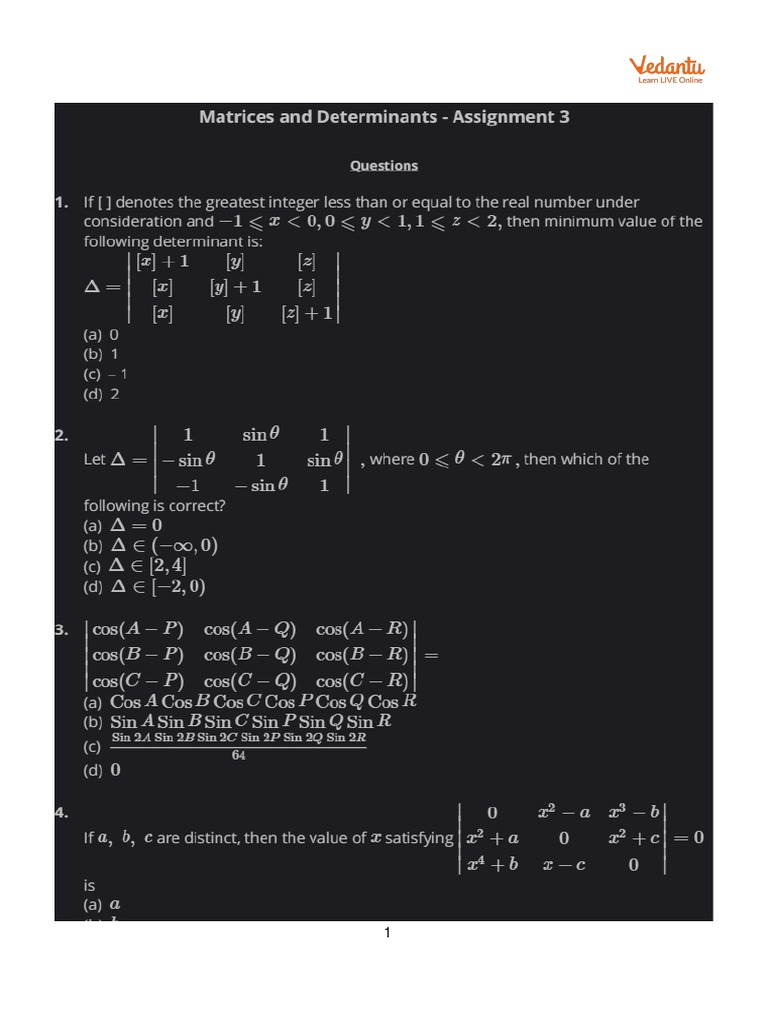 Matrices and Determinants - Assignment 3 | PDF | Teaching Methods ...