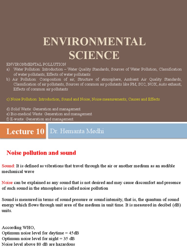 Environmental Science: Dr. Hemanta Medhi | PDF | Sound | Decibel