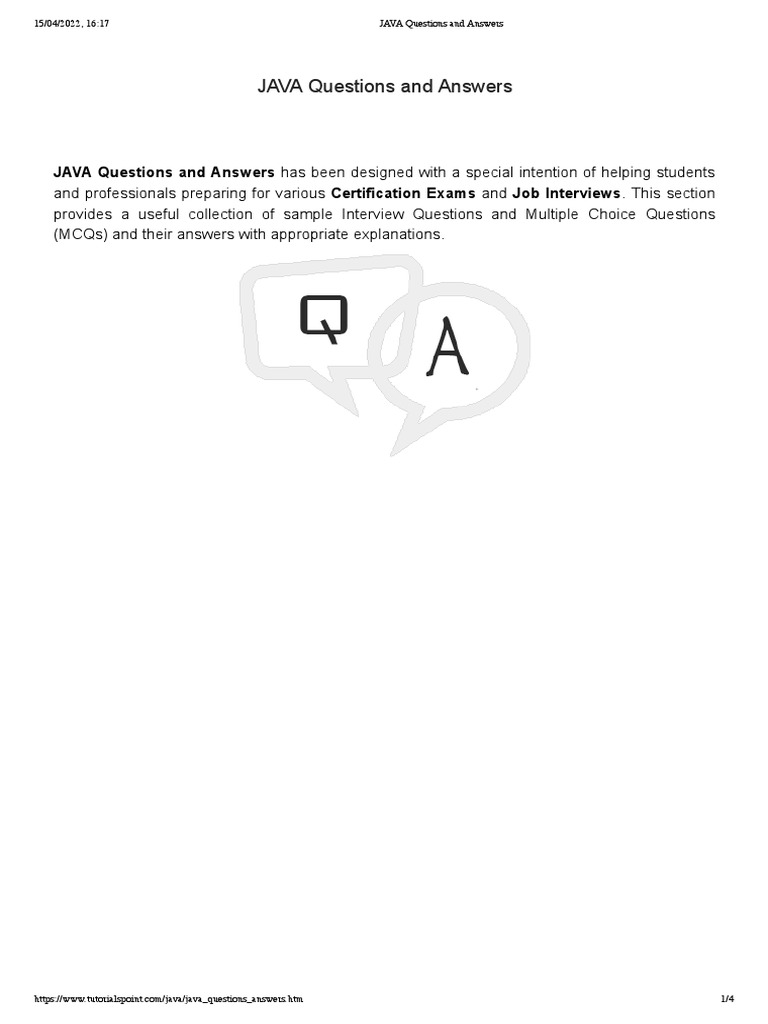 JAVA Questions and Answers | PDF | Multiple Choice | Evaluation Methods