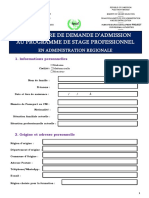 FORMULAIRE DE DEMANDE D'ADMISSION STAGE ADMINISTRATION REGIONALE