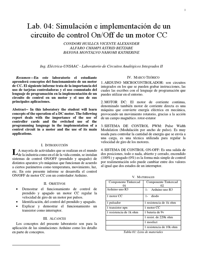 Lab. 04 Simulación e Implementación de Un Circuito de Control On OFF de ...