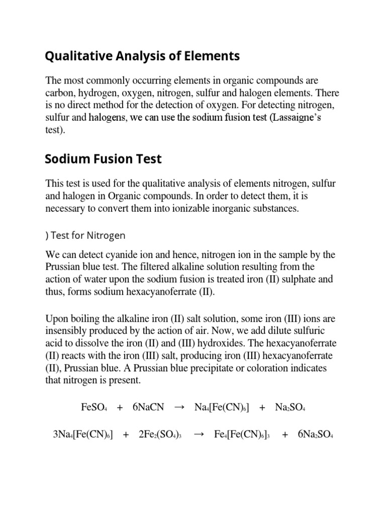 Qualitative Analysis of Elements Organic Lab PDF Ammonium Cyanide