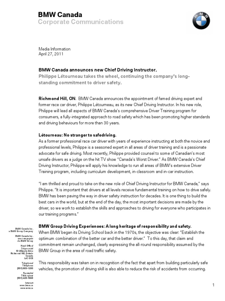 BMW Driver Training Chief Driving Instructor | PDF | Bmw | Road Traffic ...