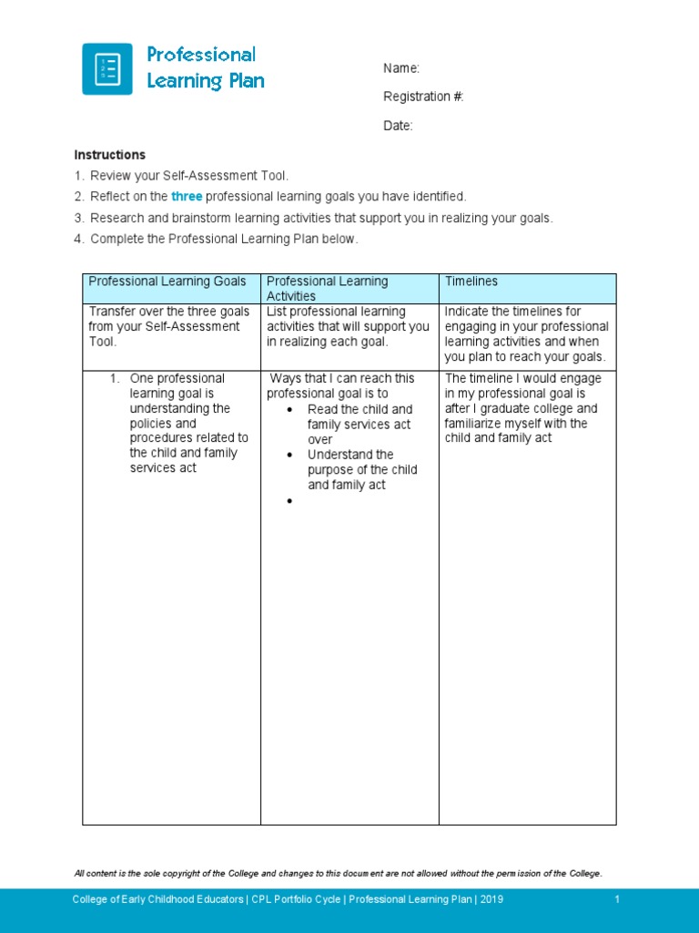 CPL Professional Learning Plan-2 | PDF | Early Childhood Education ...