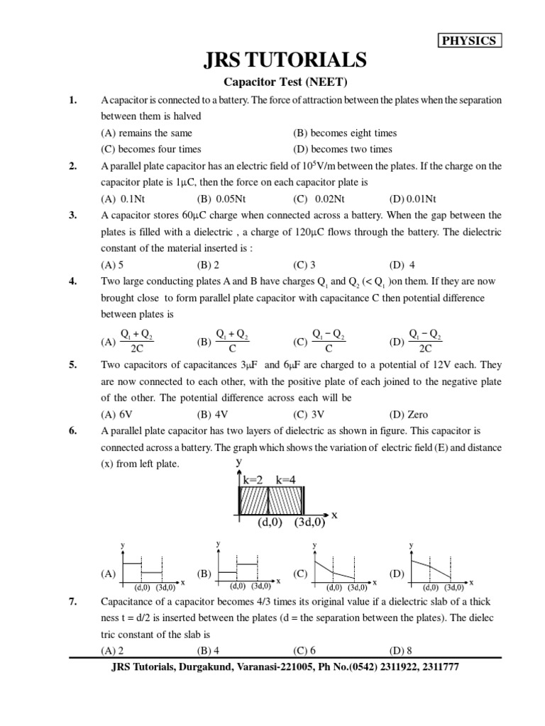 NEET Capacitor Test Questions and Answers | PDF | Capacitor | Volt