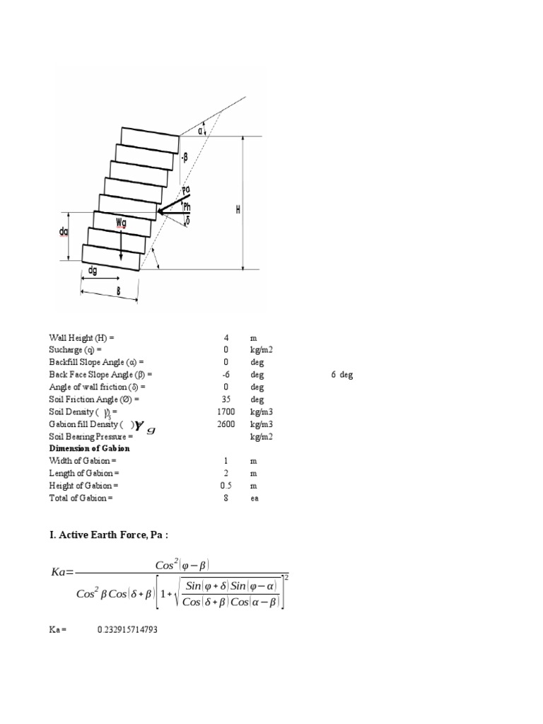 Gabion Basket Wall Design Analysis | PDF