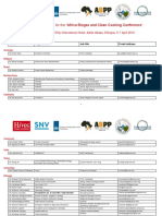 List of Participants For The Africa Biogas and Clean Cooking Conference, Ethiopia 2016