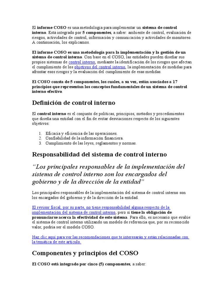 Metodología COSO para Control Interno | PDF | Sistema | Sistema de control