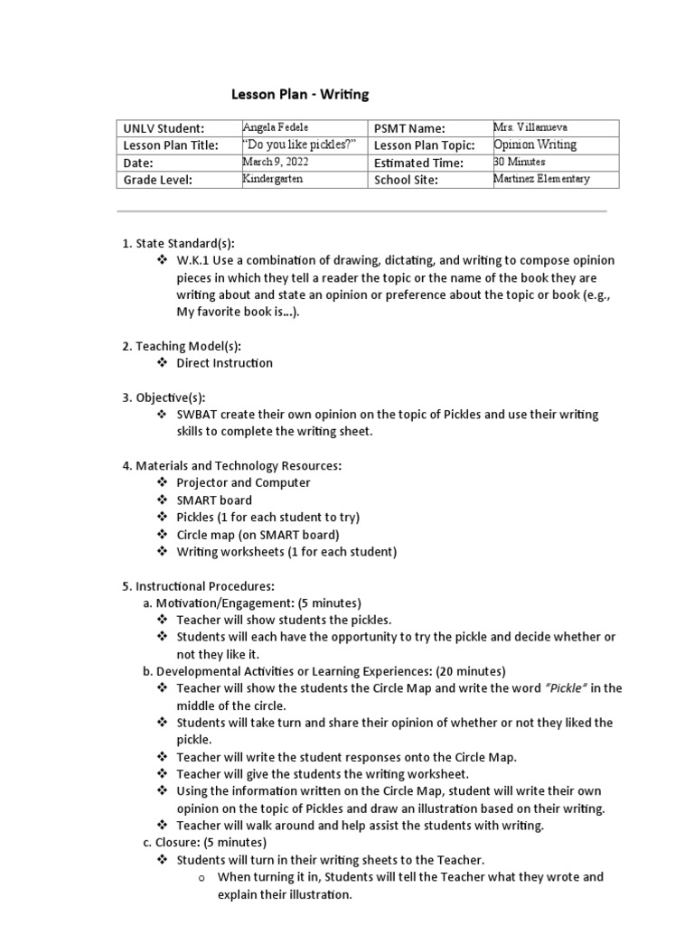 Writing Lesson Plan | PDF | Lesson Plan | Learning