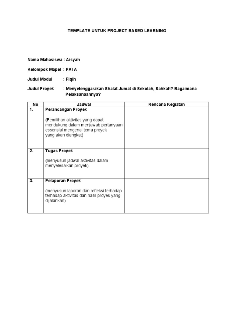 Tamplate Dan Contoh PJBL Rev | PDF
