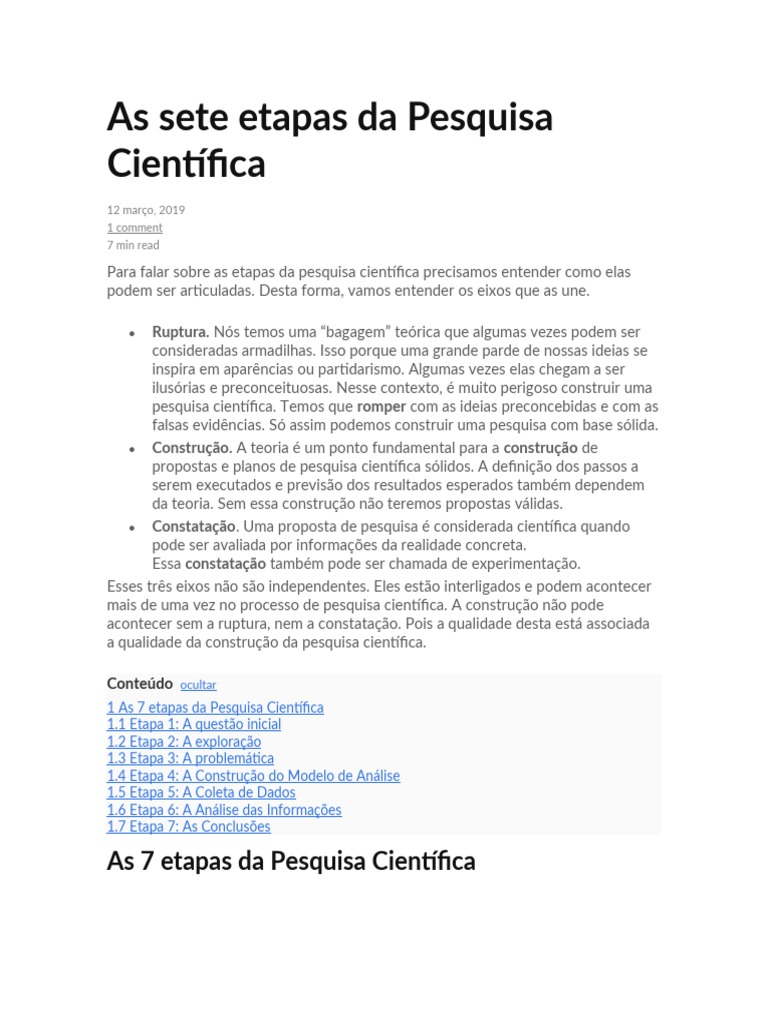 Sete Etapas da Pesquisa Científica | PDF