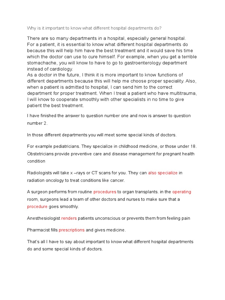 Understanding Hospital Departments and Roles | PDF | Self-Improvement ...