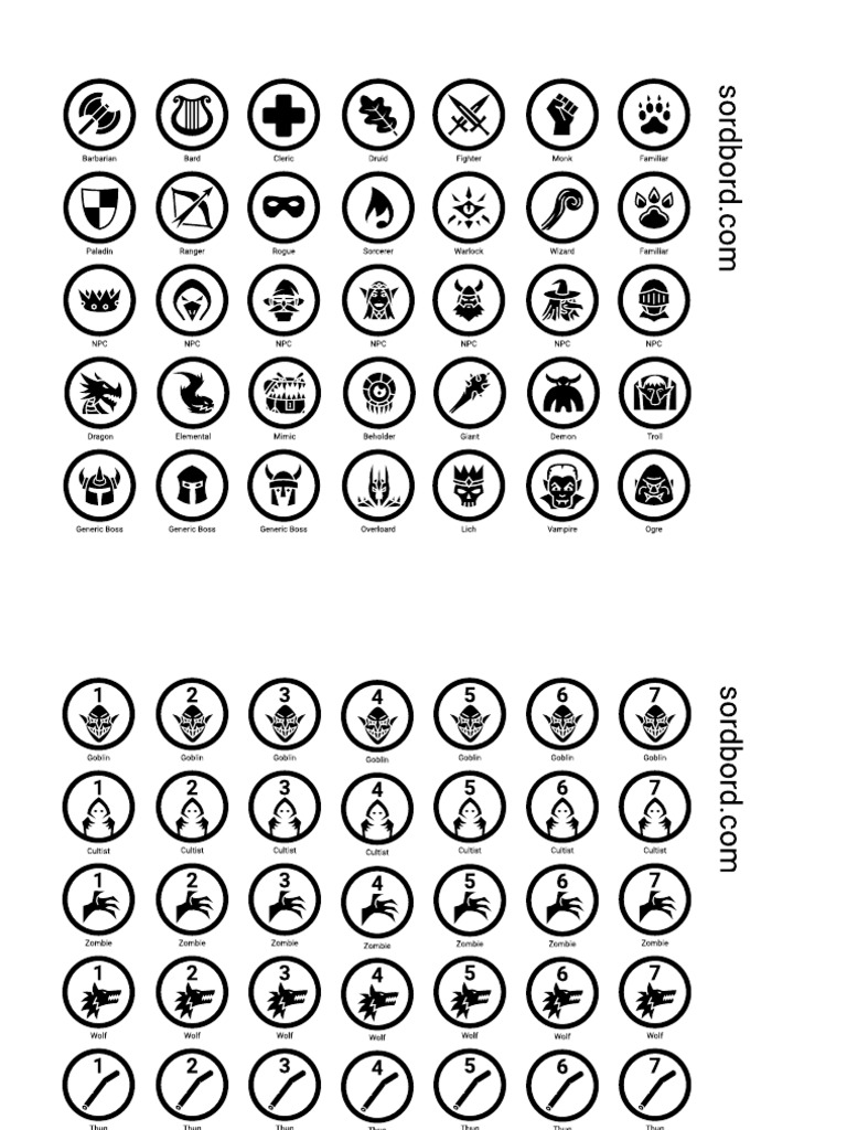 Printable DD Token Set Sordbord | PDF | D20 System | Gary Gygax Games