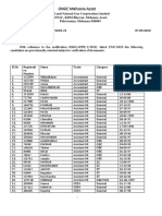 ONGC Mehsana Asset Provisional Selection List