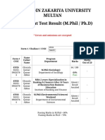 M.Phil & Ph.D Departmental Test Result _ BZU Multan