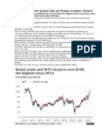 Oil Tops $100 and Shares Sink As Russia Invades Ukraine