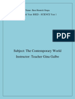 Subject: The Contemporary World Instructor: Teacher Gina Galbo