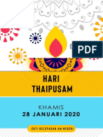 Thaipusam Hari: 28 JANUARI 2020