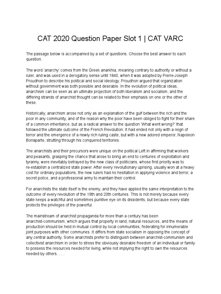 1617895003CAT 2020 Question Paper Slot 1 - CAT VARC | PDF | Sentence ...