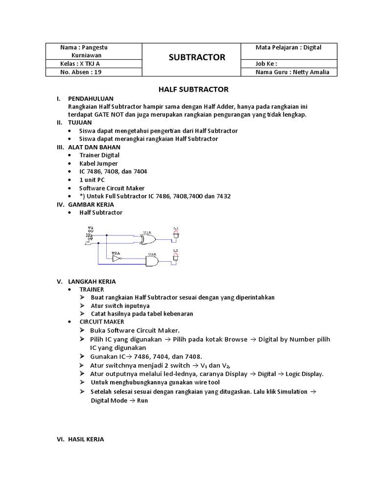 Tabel Kebenaran Subtractor Digital | PDF
