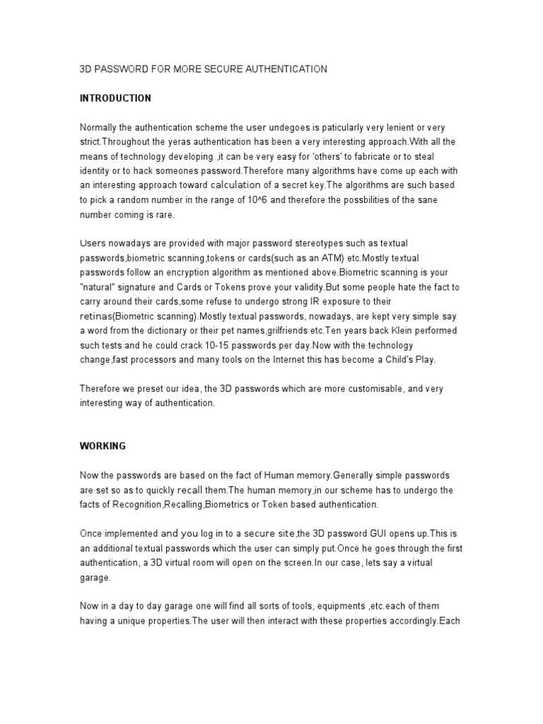 3D Passwords for Enhanced Security | PDF | Cryptography | Information ...