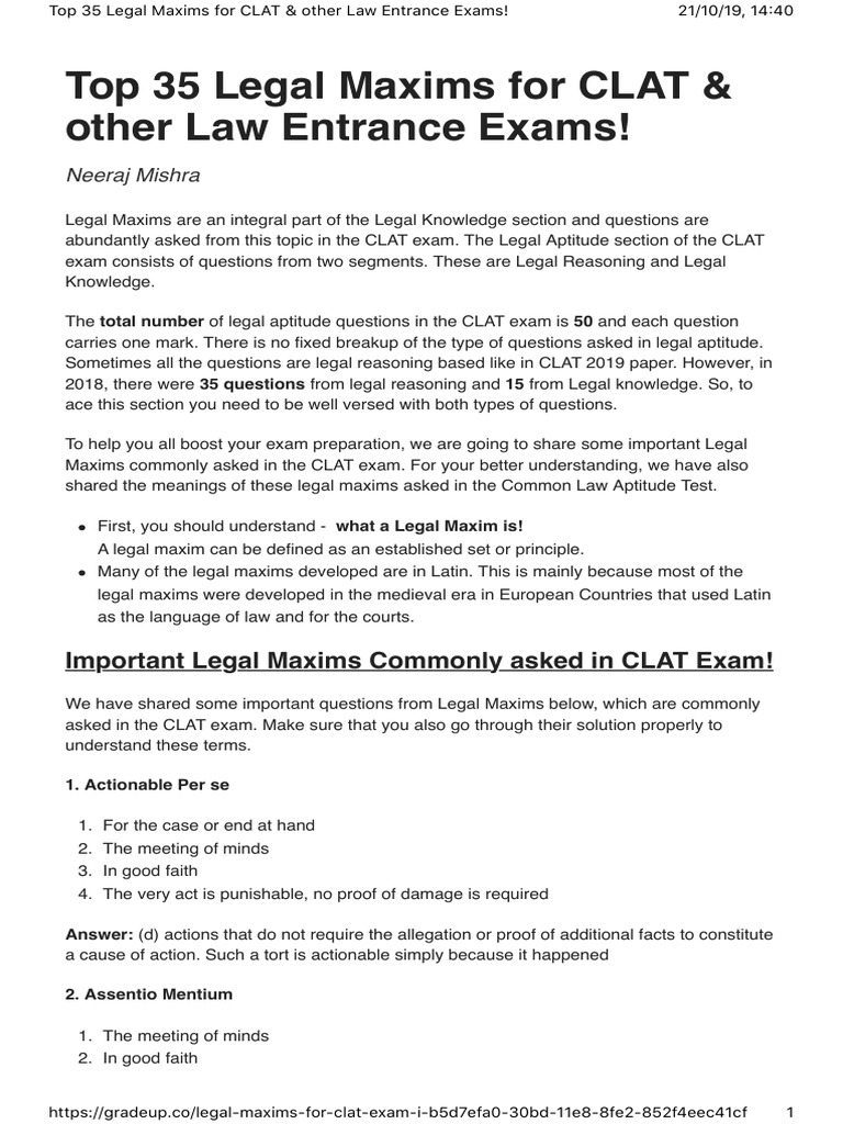 Top 35 Legal Maxims For CLAT & Other Law Entrance Exams! Neeraj Mishra