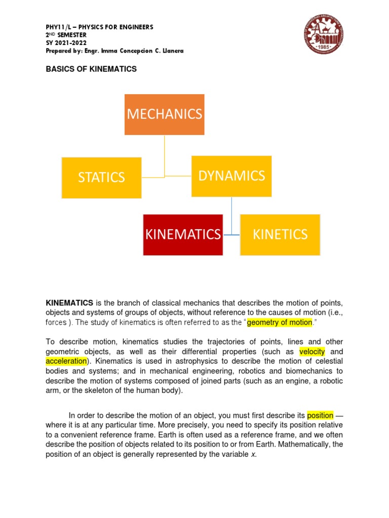 Basics Of Kinematics Pdf Kinematics Velocity