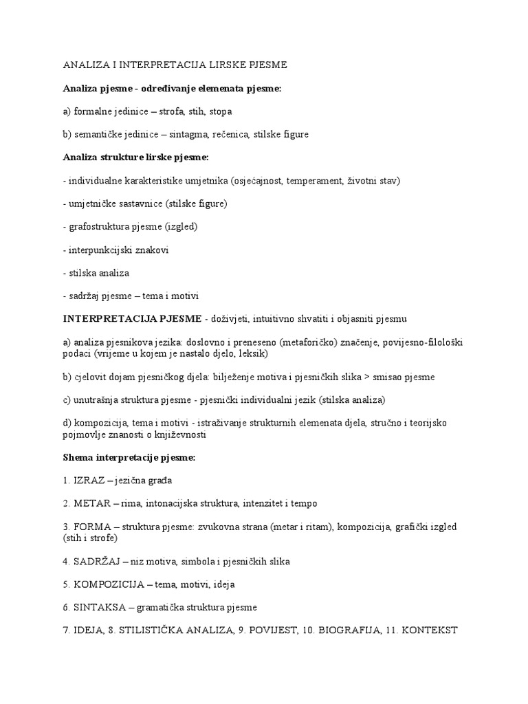 Analiza I Interpretacija Lirske Pjesme | PDF