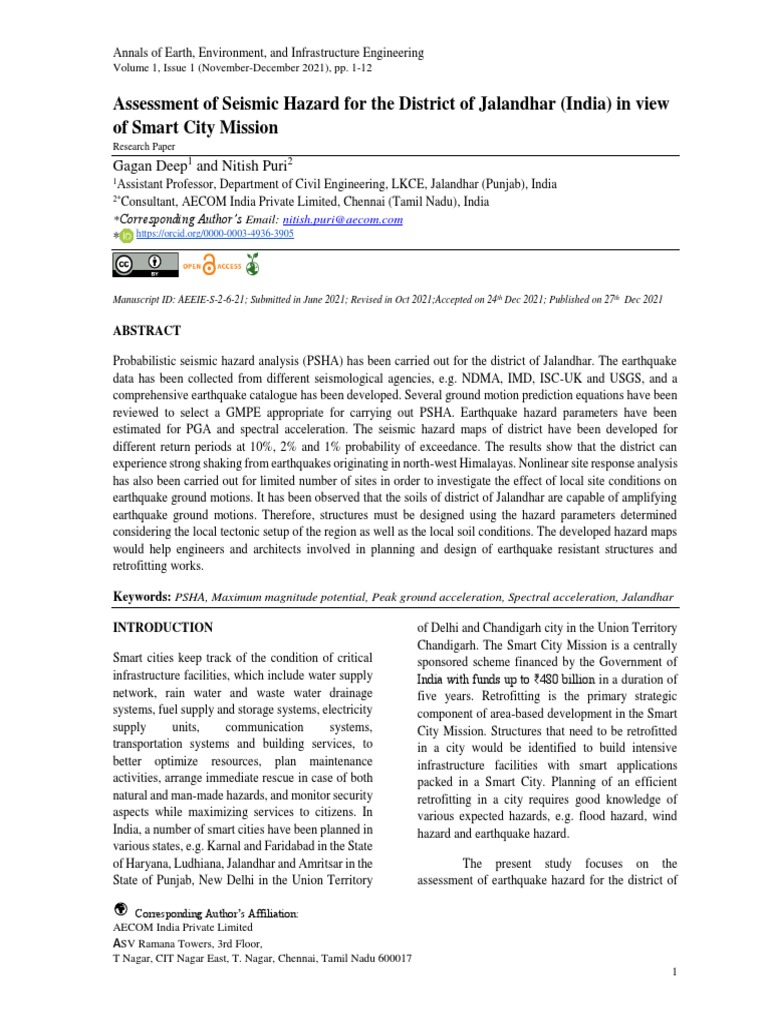 Seismic Hazard Assessment Jalandhar | PDF | Earthquakes | Moment ...