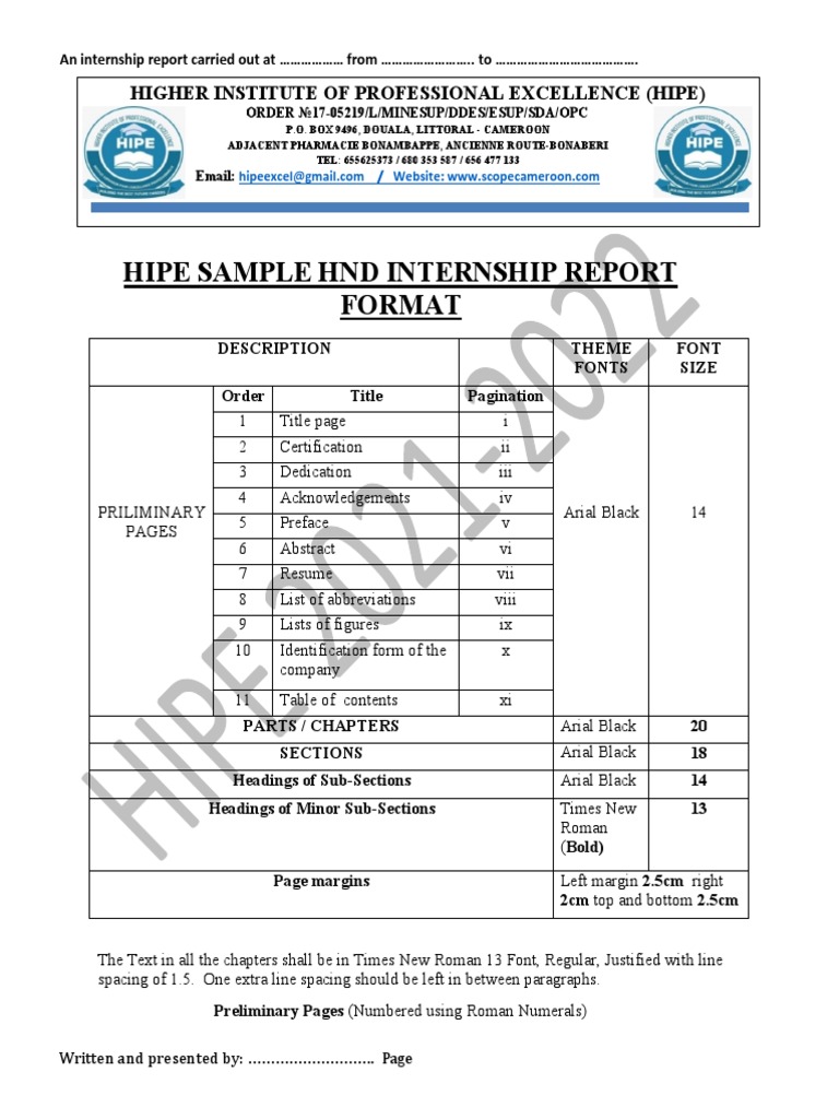 HND Internship Report Guidelines | PDF | Data | Cognitive Science