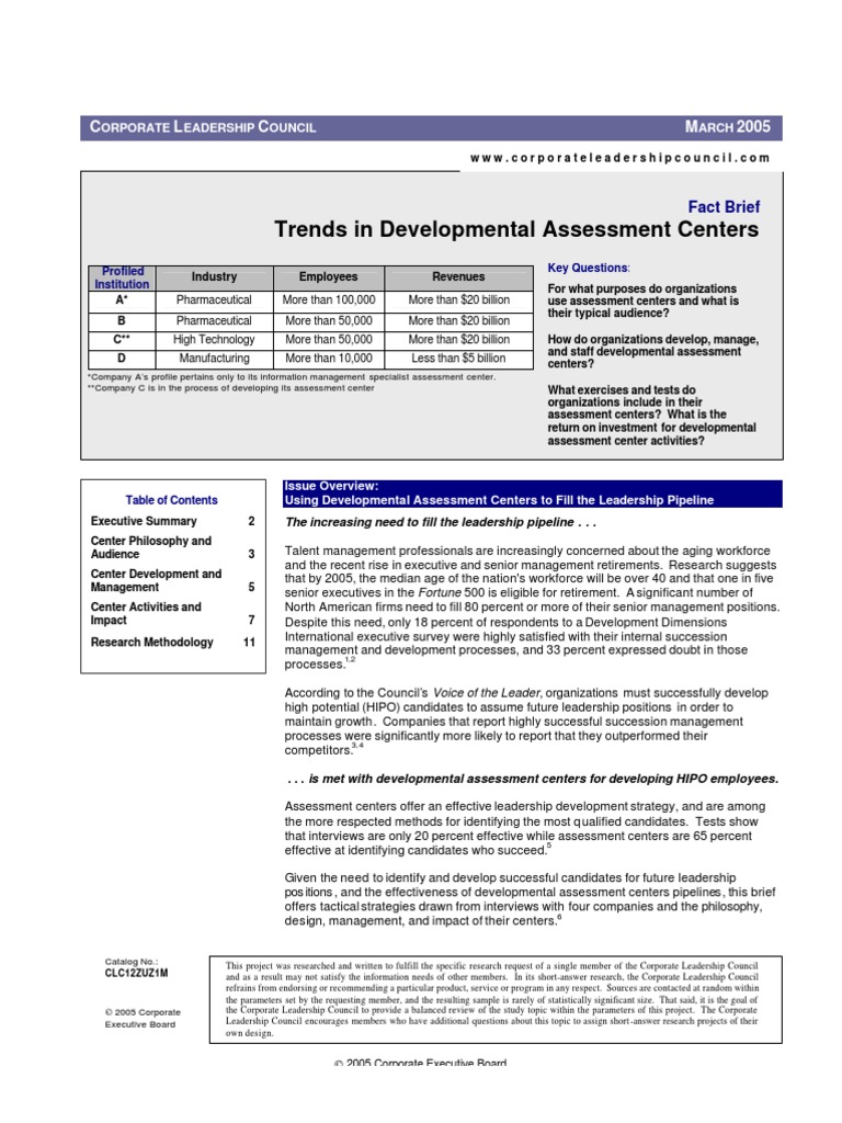Trends in Developmental Assessment Centers | PDF | Leadership | Employment