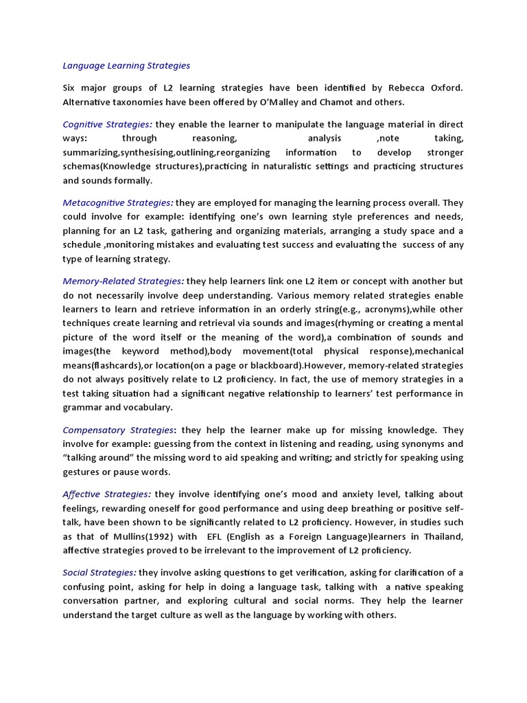 Language Learning Strategies | PDF | Learning | Second Language