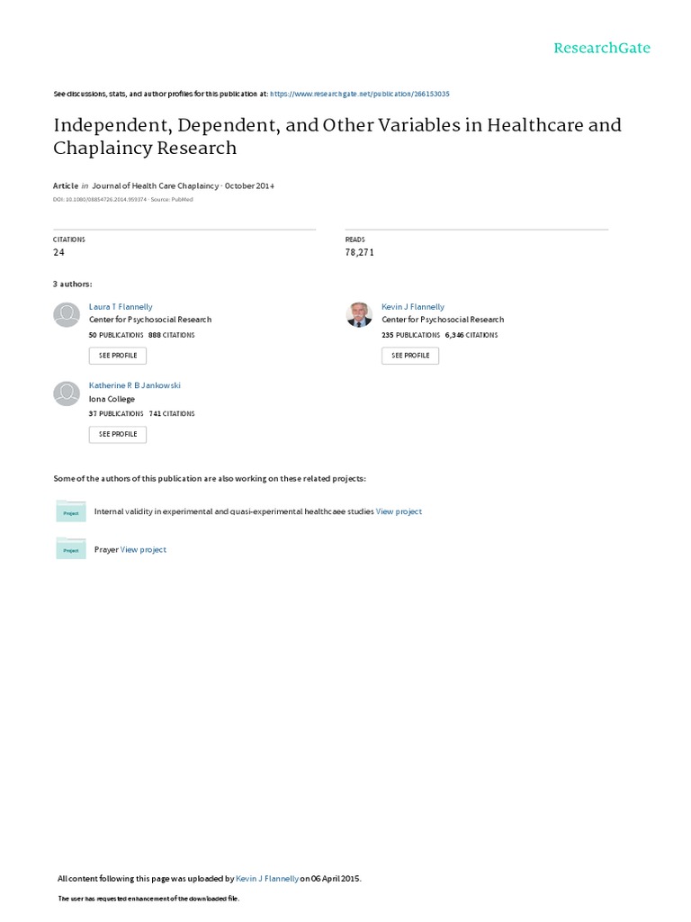 Independent, Dependent, and Other Variables in Healthcare and ...