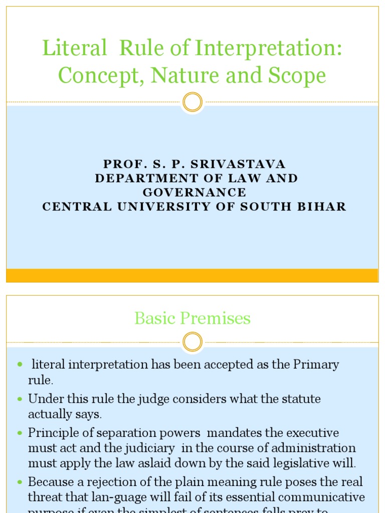 Literal Rule of Interpretation PDF Plain Meaning Rule Justice