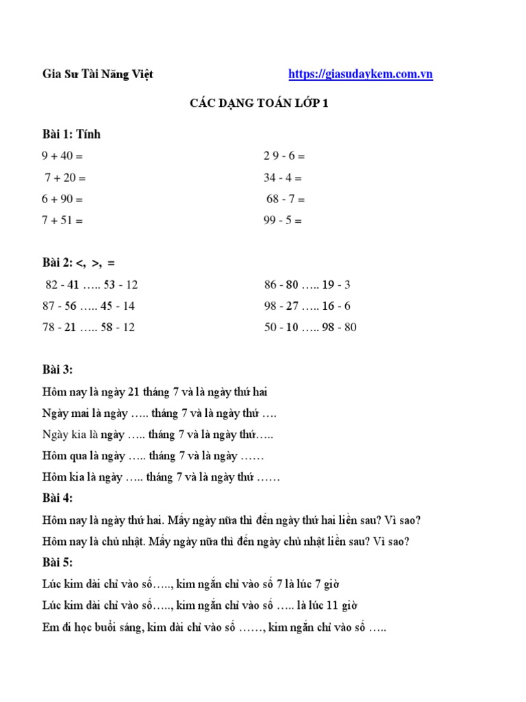 Cac Dang Toan Lop 4
