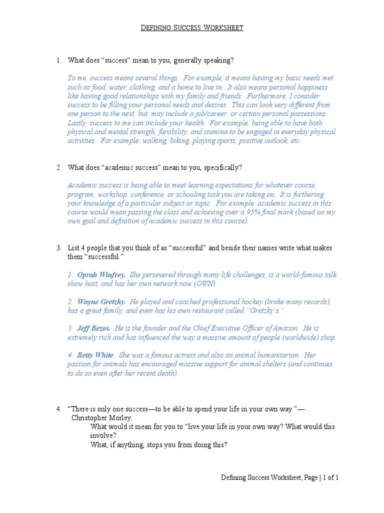 Complete Engagement Marks - Defining Success Worksheet 18 | PDF ...