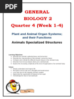 General Biology 2 Quarter 4 (Week 1-4) : Animals Specialized Structures