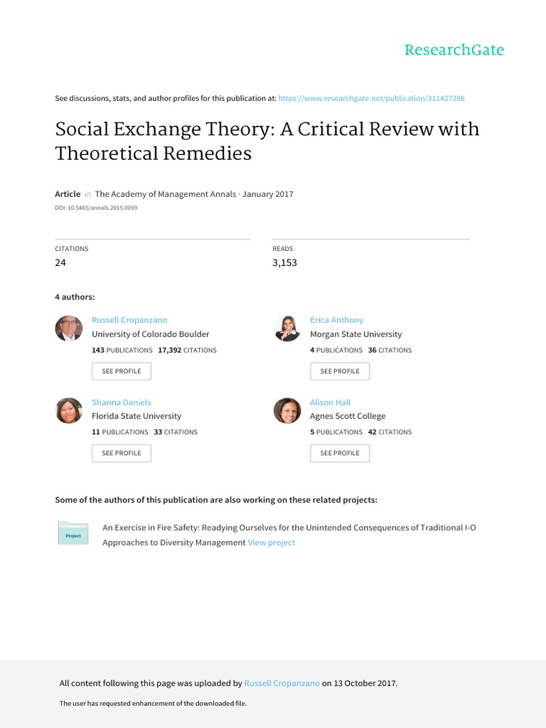Social Exchange Theory A Critical Review With Theo | PDF | Social ...